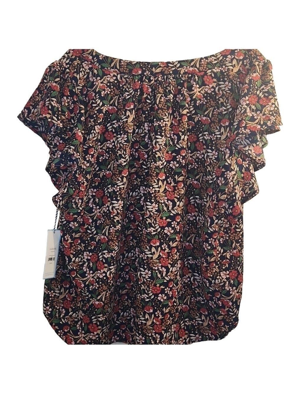 NWT Draper James flutter sleeve blouse XXL Red Blue Daint Floral Smocked Henley - Picture 6 of 8